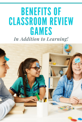 Photo of three students playing a game with the title " Benefits of Classroom Review Games"