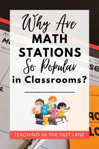 Background image of math station with title "Why Are Math Stations So Popular in Classrooms? with image of happy students in front.