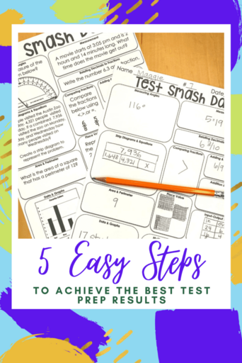 Image of test prep examples with colorful background and title "5 Easy Steps for the Best Test Prep Results"