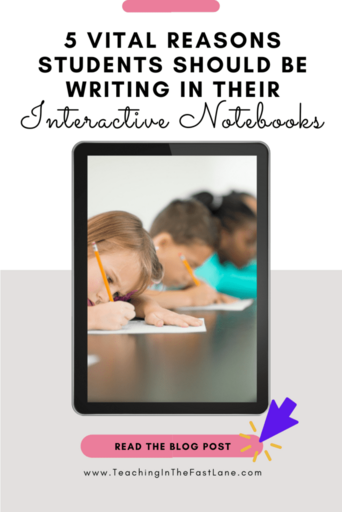 Photo of students writing with title, "5 Vital Reasons Students Should Be Writing In Their Interactive Notebooks"